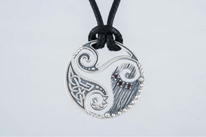 Circle Shield Pendant with Triskelion and CZ Ornament Sterling Silver Norse Jewelry - vikingworkshop