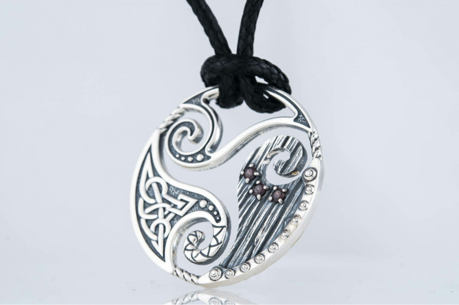 Circle Shield Pendant with Triskelion and CZ Ornament Sterling Silver Norse Jewelry - vikingworkshop