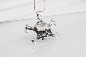 Sterling silver skull and bones handcrafted pendant for bikers and sailors, unique jewelry - vikingworkshop