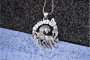 Sterling Silver Sleipnir Pendant with Runes, Unique handmade Viking jewelry - vikingworkshop