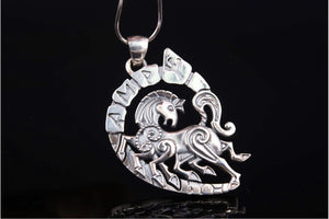 Sterling Silver Sleipnir Pendant with Runes, Unique handmade Viking jewelry - vikingworkshop