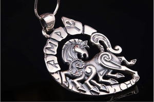 Sterling Silver Sleipnir Pendant with Runes, Unique handmade Viking jewelry - vikingworkshop