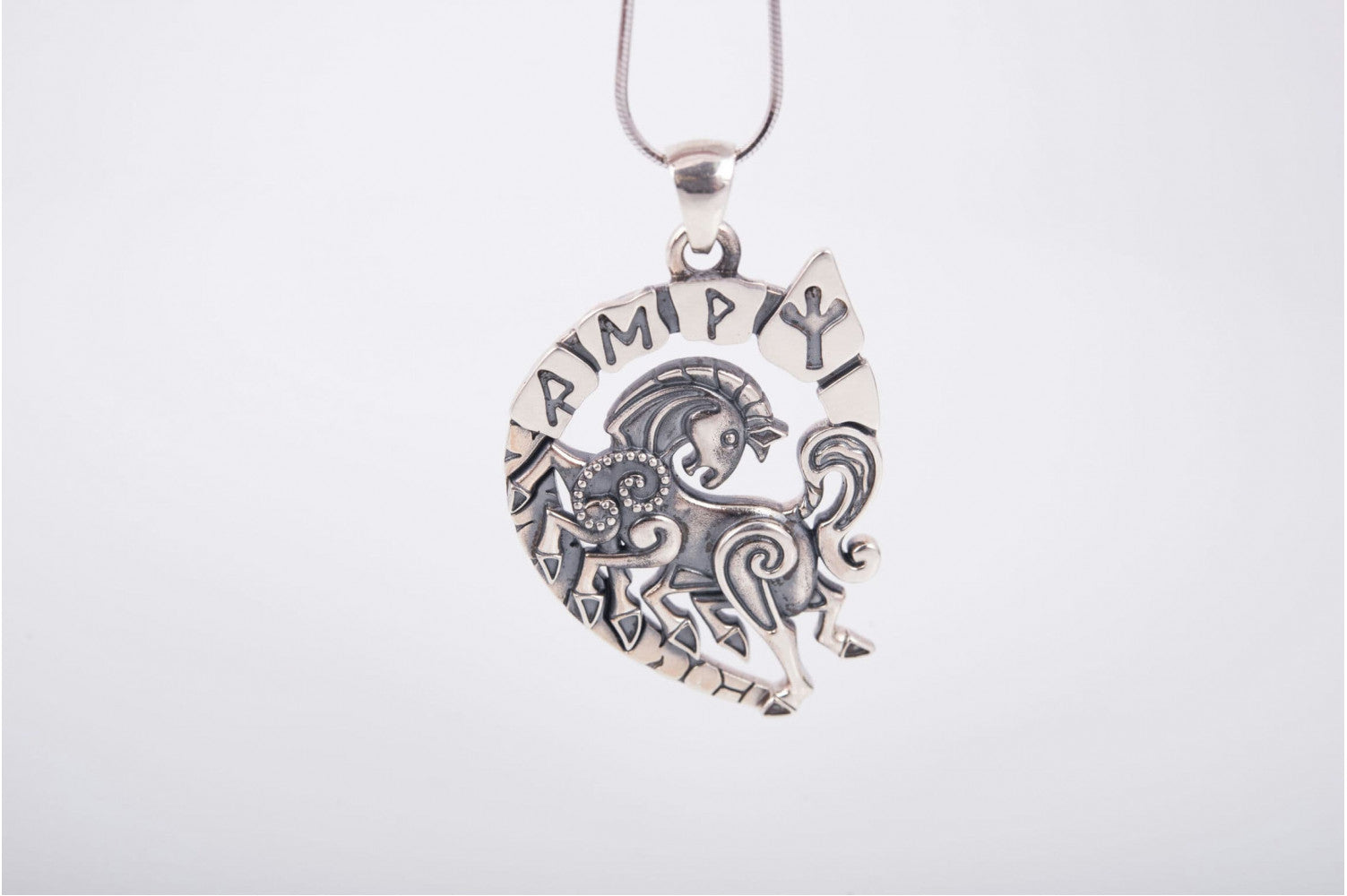 Sterling Silver Sleipnir Pendant with Runes, Unique handmade Viking jewelry - vikingworkshop
