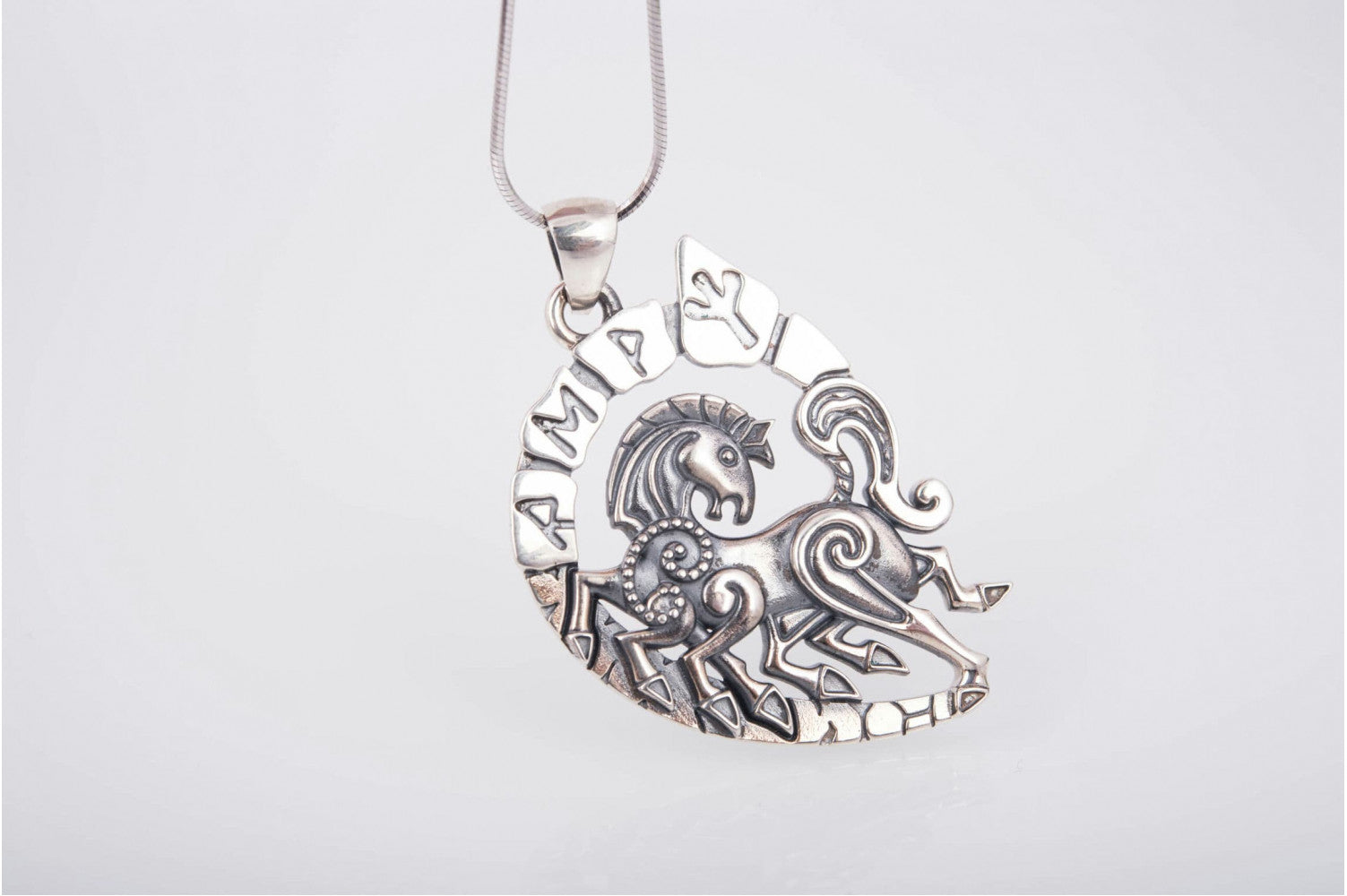 Sterling Silver Sleipnir Pendant with Runes, Unique handmade Viking jewelry - vikingworkshop