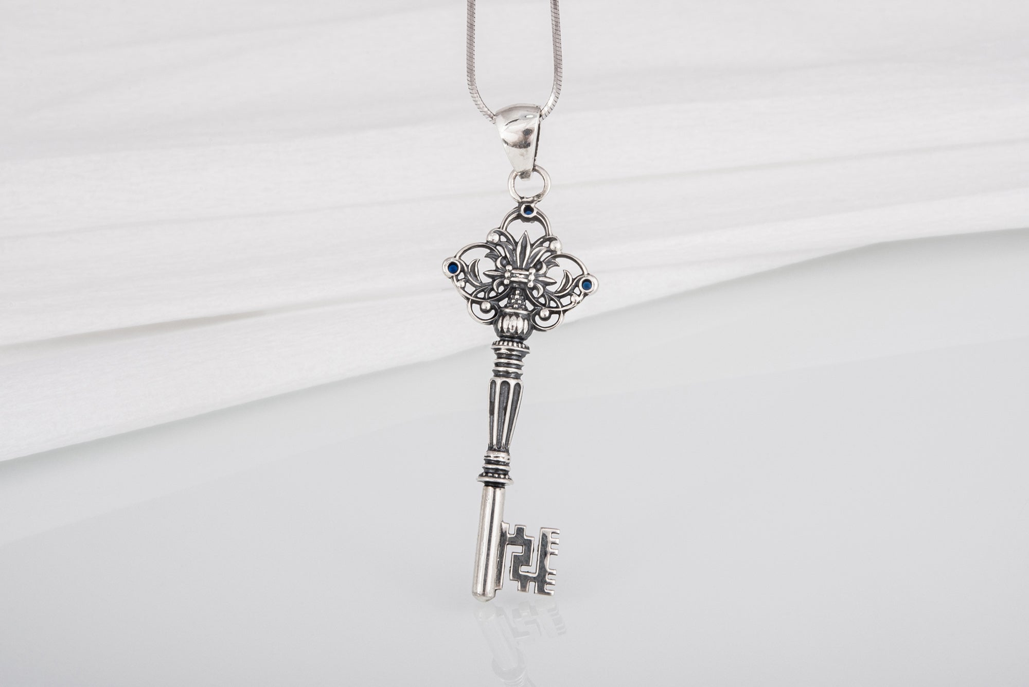 Unique 925 Silver Key Pendant With Gems, Handcrafted Jewelry - vikingworkshop