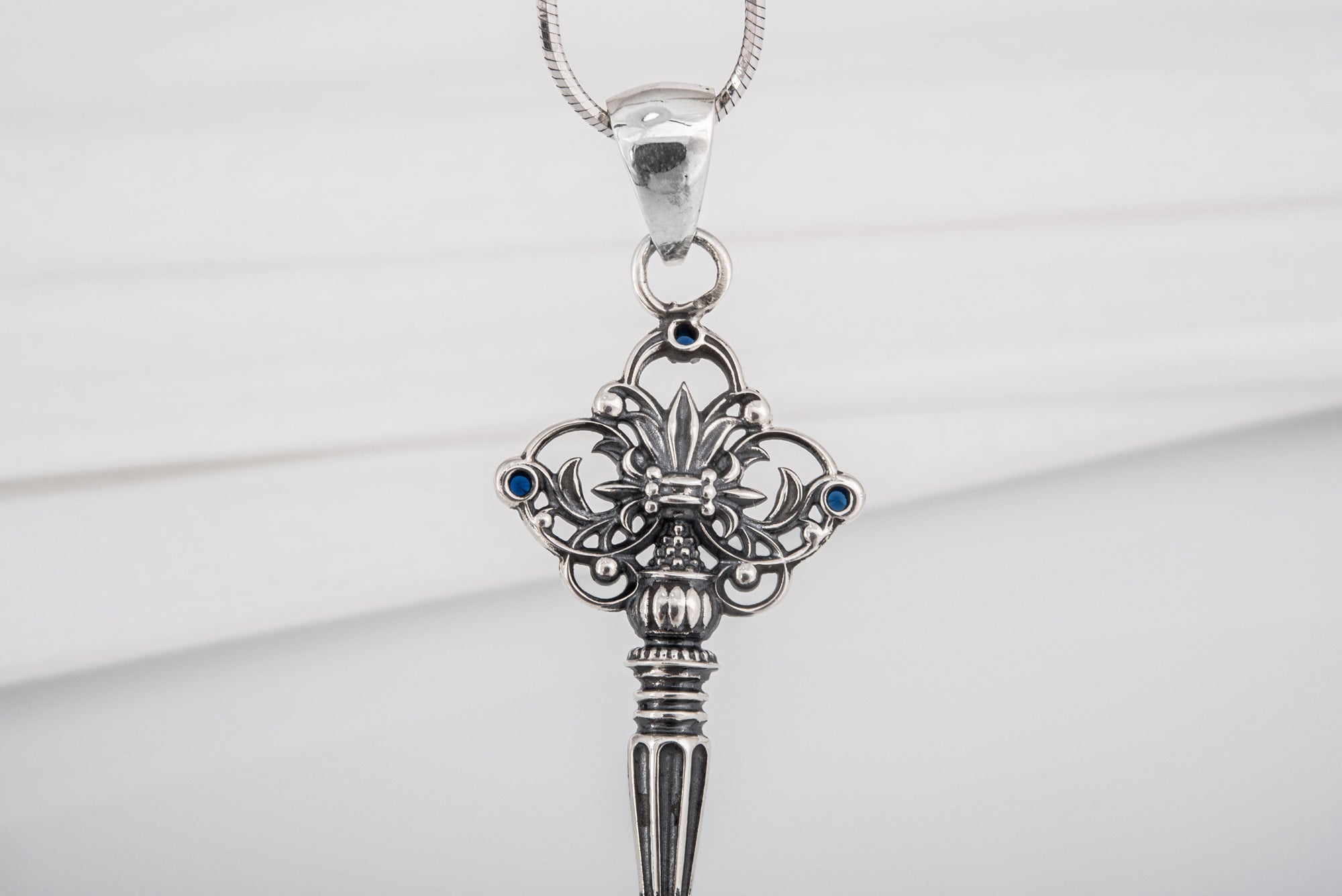 Unique 925 Silver Key Pendant With Gems, Handcrafted Jewelry - vikingworkshop