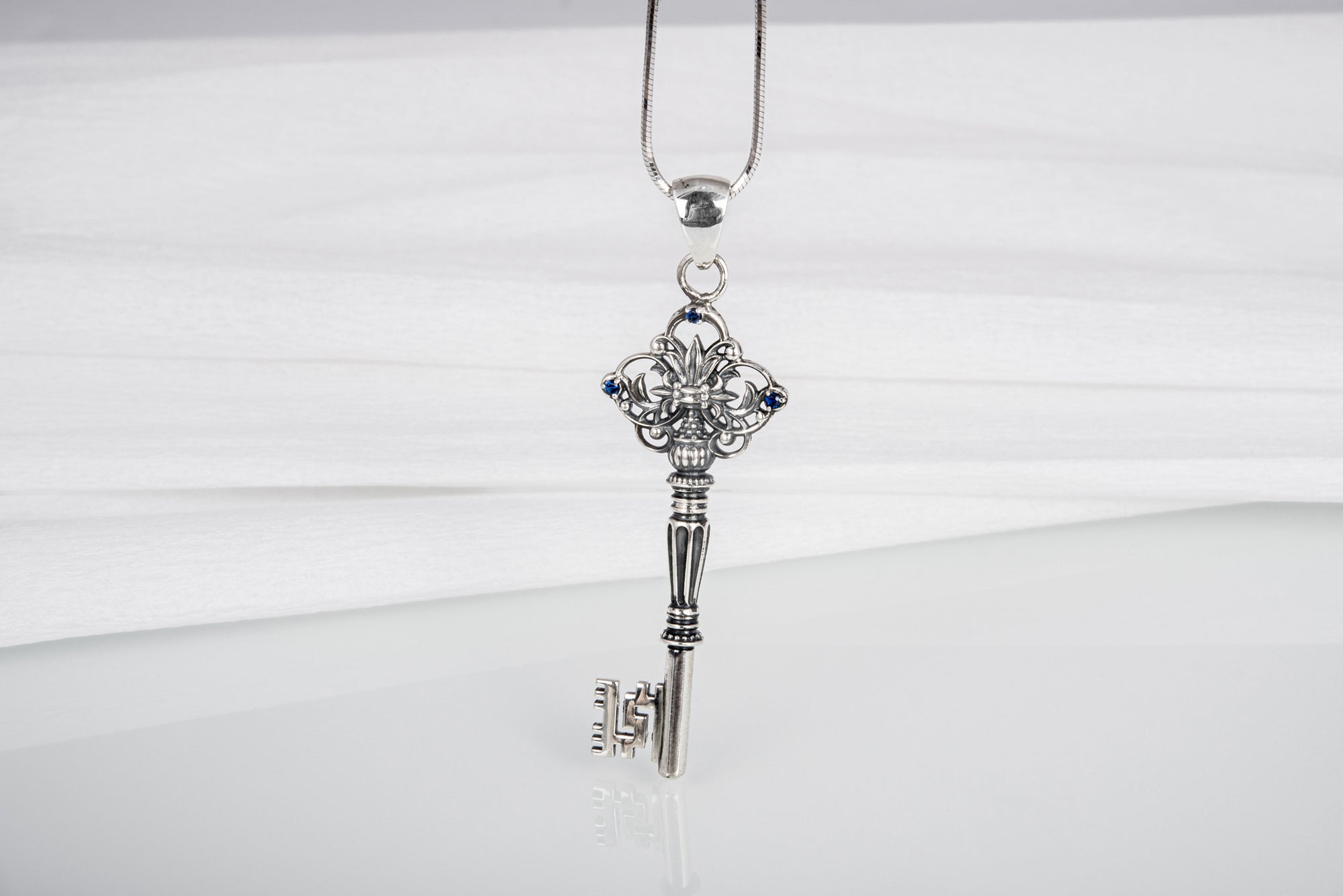 Unique 925 Silver Key Pendant With Gems, Handcrafted Jewelry - vikingworkshop