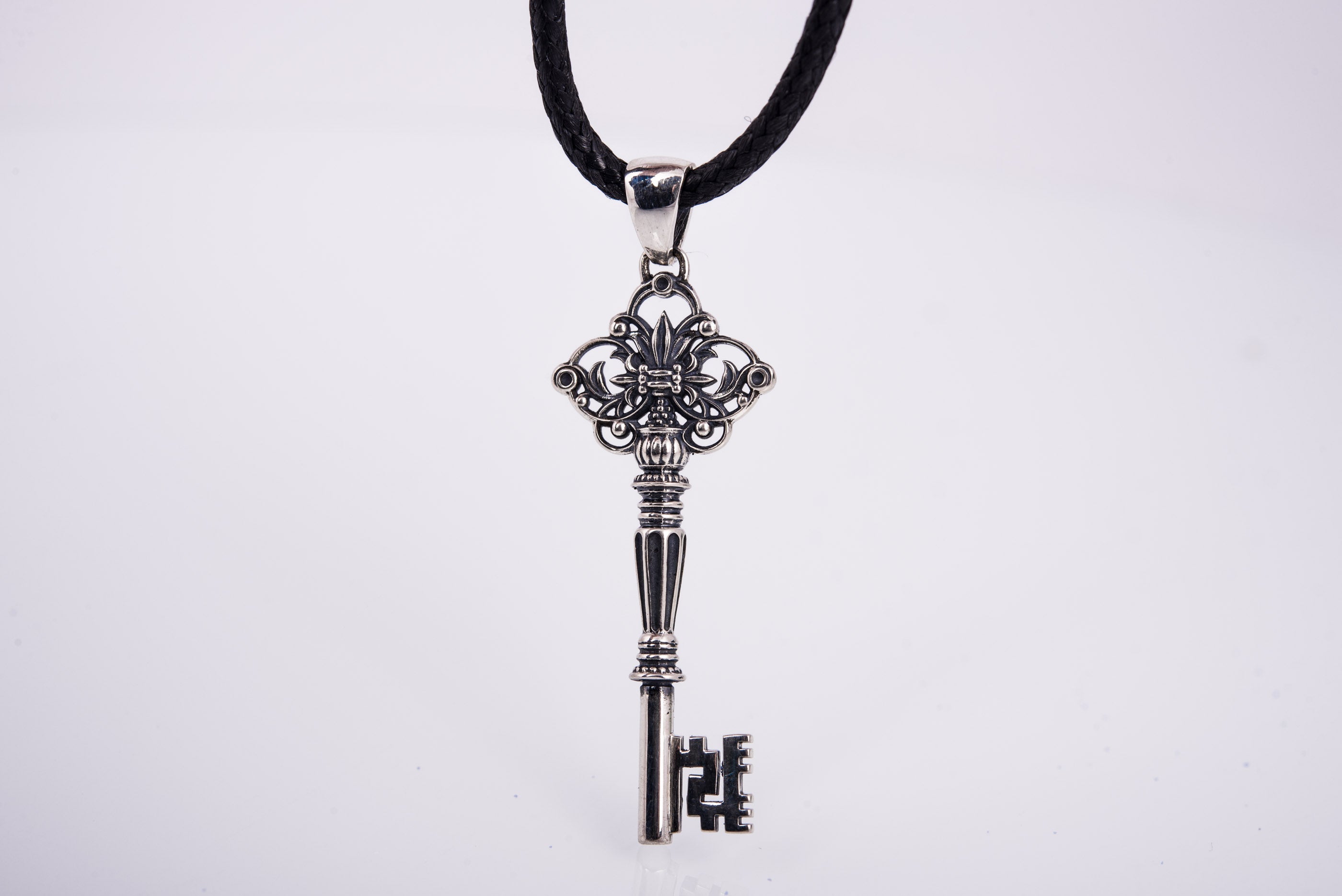 Unique 925 Silver Key Pendant With Gems, Handcrafted Jewelry - vikingworkshop