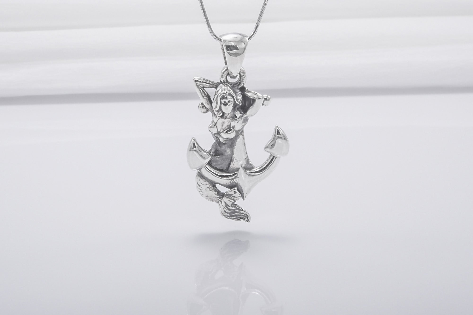 Anchor Handmade 925 Silver Pendant With Mermaid, Handcrafted Jewelry - vikingworkshop