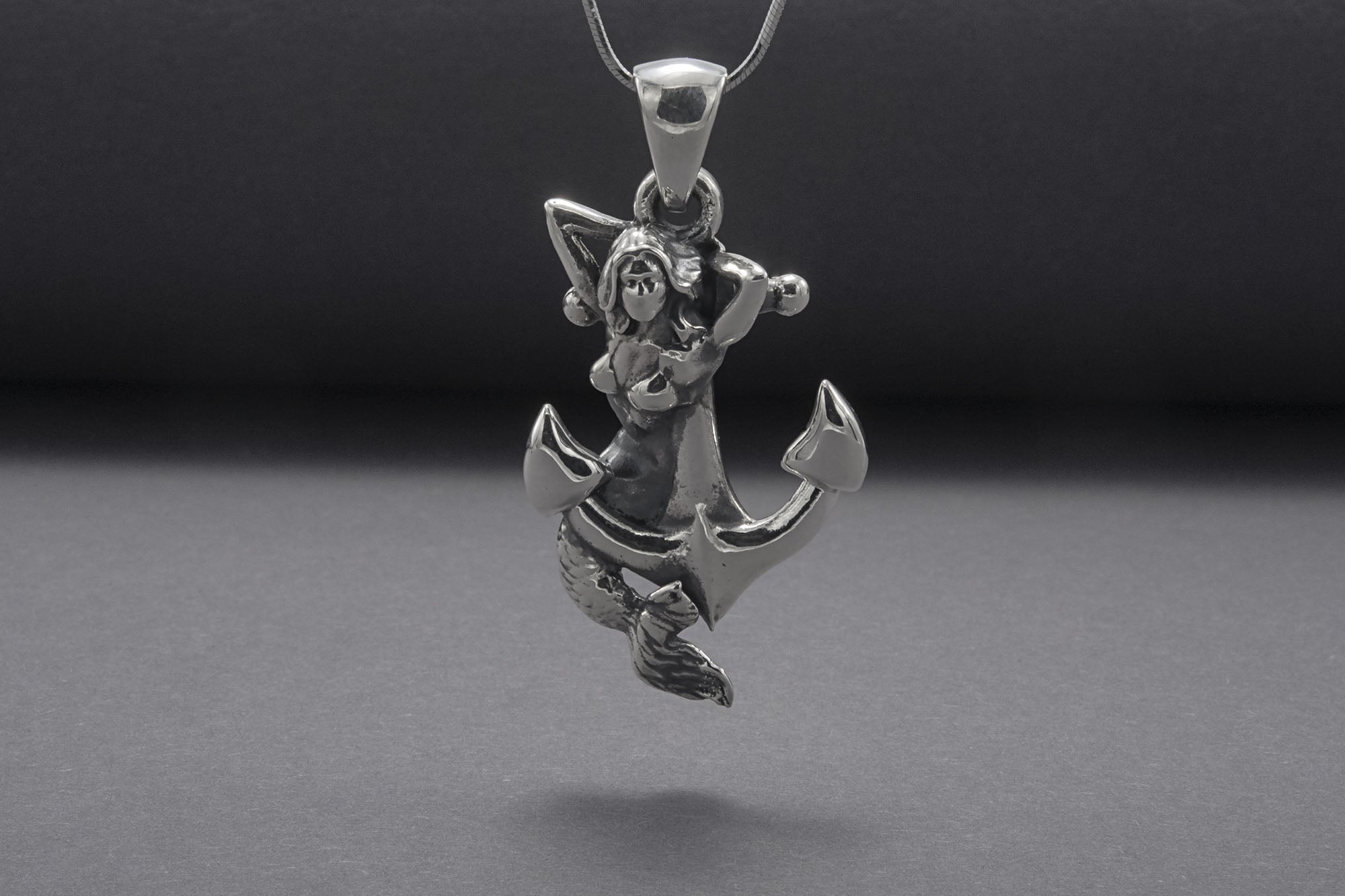 Anchor Handmade 925 Silver Pendant With Mermaid, Handcrafted Jewelry - vikingworkshop