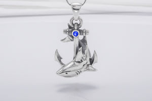 Anchor Handmade 925 Silver Pendant With Gems And Shark, Handcrafted Jewelry - vikingworkshop