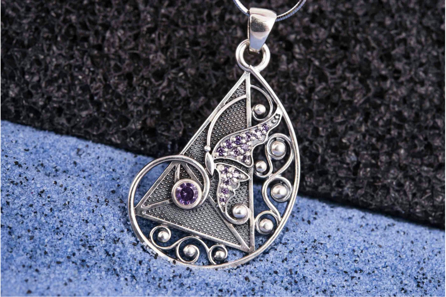 925 silver Fashion Geometry pendant with gems, unique fashion Jewelry - vikingworkshop