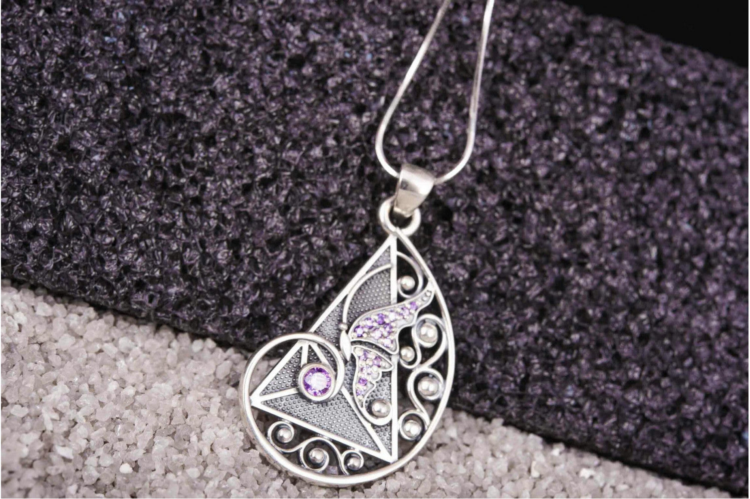 925 silver Fashion Geometry pendant with gems, unique fashion Jewelry - vikingworkshop