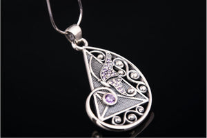 925 silver Fashion Geometry pendant with gems, unique fashion Jewelry - vikingworkshop