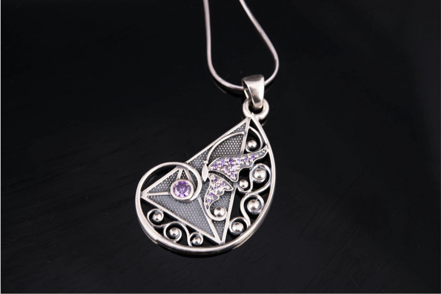 925 silver Fashion Geometry pendant with gems, unique fashion Jewelry - vikingworkshop