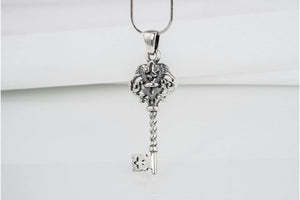 Stylish handcrafted Key pendant with unique ornament, fashion sterling silver jewelry - vikingworkshop