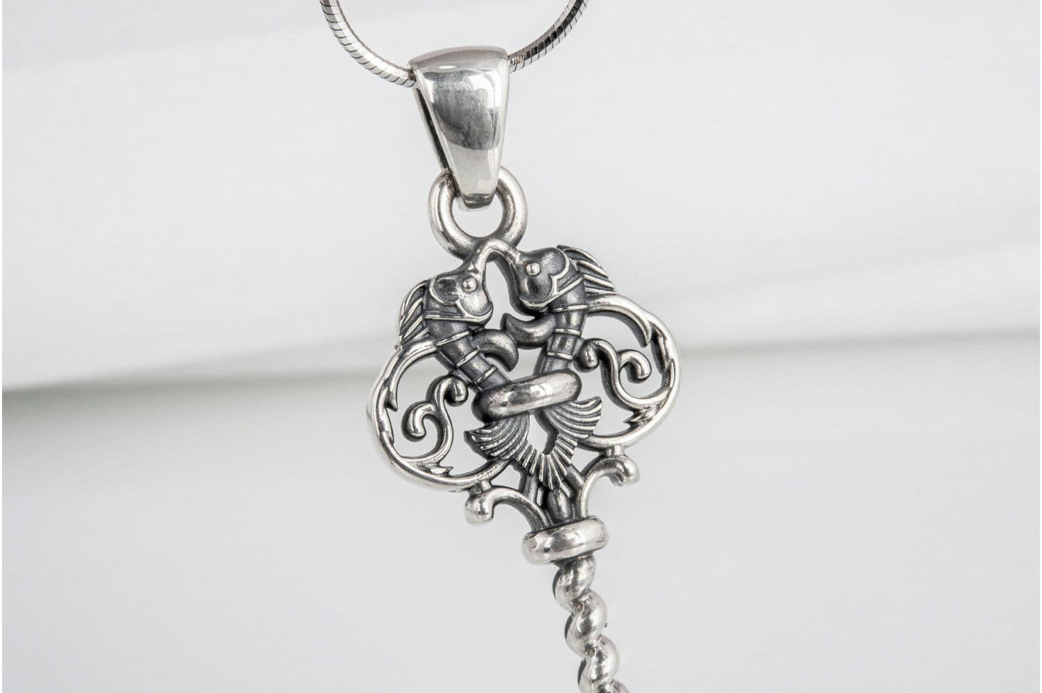 Stylish handcrafted Key pendant with unique ornament, fashion sterling silver jewelry - vikingworkshop