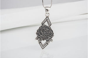 Unique onesided Rose pendant with gems, handcrafted sterling silver jewelry - vikingworkshop