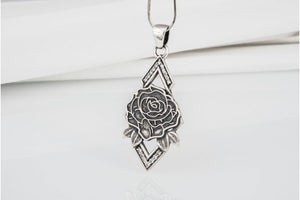 Unique onesided Rose pendant with gems, handcrafted sterling silver jewelry - vikingworkshop