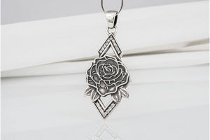 Unique onesided Rose pendant with gems, handcrafted sterling silver jewelry - vikingworkshop