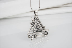 Brutal 925 silver viking pendant with Valknut swords, unique handmade jewelry - vikingworkshop