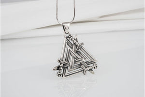 Brutal 925 silver viking pendant with Valknut swords, unique handmade jewelry - vikingworkshop