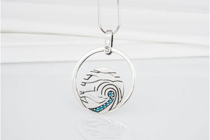 Minimalistic Round 925 Silver Pendant with Waves and Gems, Unique Fashion Jewelry - vikingworkshop