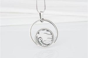 Minimalistic Round 925 Silver Pendant with Waves and Gems, Unique Fashion Jewelry - vikingworkshop