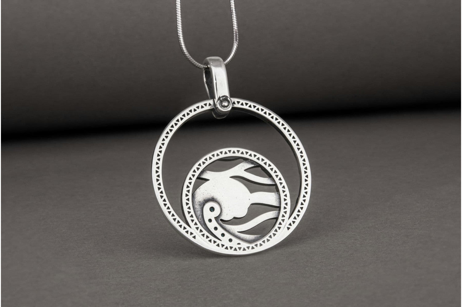 Minimalistic Round 925 Silver Pendant with Waves and Gems, Unique Fashion Jewelry - vikingworkshop