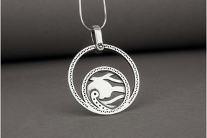 Minimalistic Round 925 Silver Pendant with Waves and Gems, Unique Fashion Jewelry - vikingworkshop