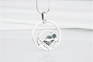 Minimalistic Round 925 Silver Pendant with Seagull, Clouds and Gems, Unique Fashion Jewelry - vikingworkshop