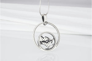 Minimalistic Round 925 Silver Pendant with Seagull, Clouds and Gems, Unique Fashion Jewelry - vikingworkshop