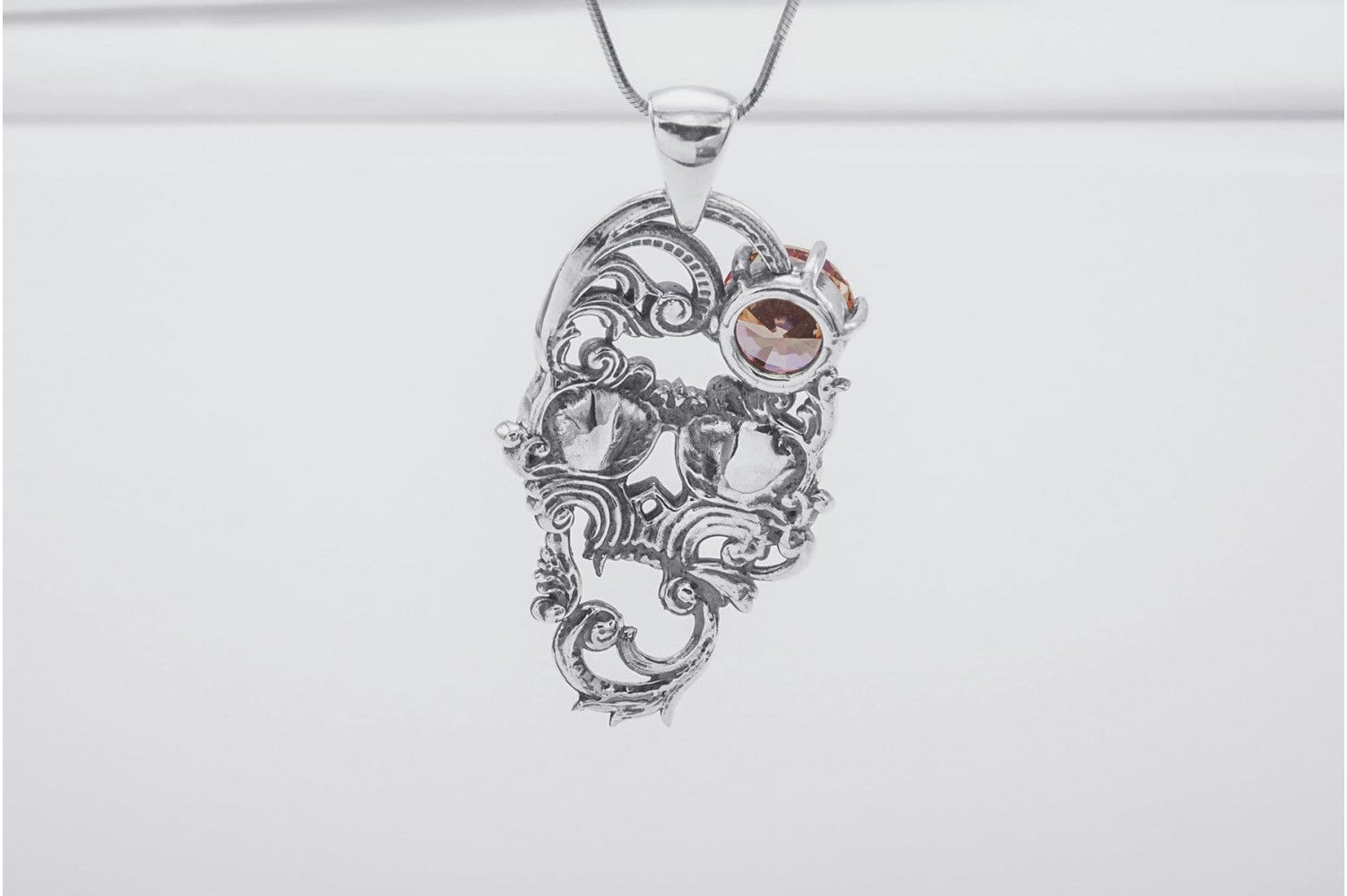 925 Silver Skull Necklace with Big Gem, Handcrafted Jewelry - vikingworkshop