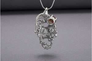 925 Silver Skull Necklace with Big Gem, Handcrafted Jewelry - vikingworkshop