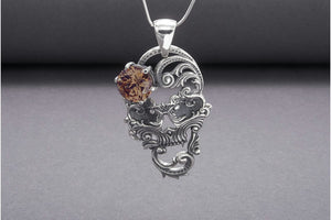 925 Silver Skull Necklace with Big Gem, Handcrafted Jewelry - vikingworkshop