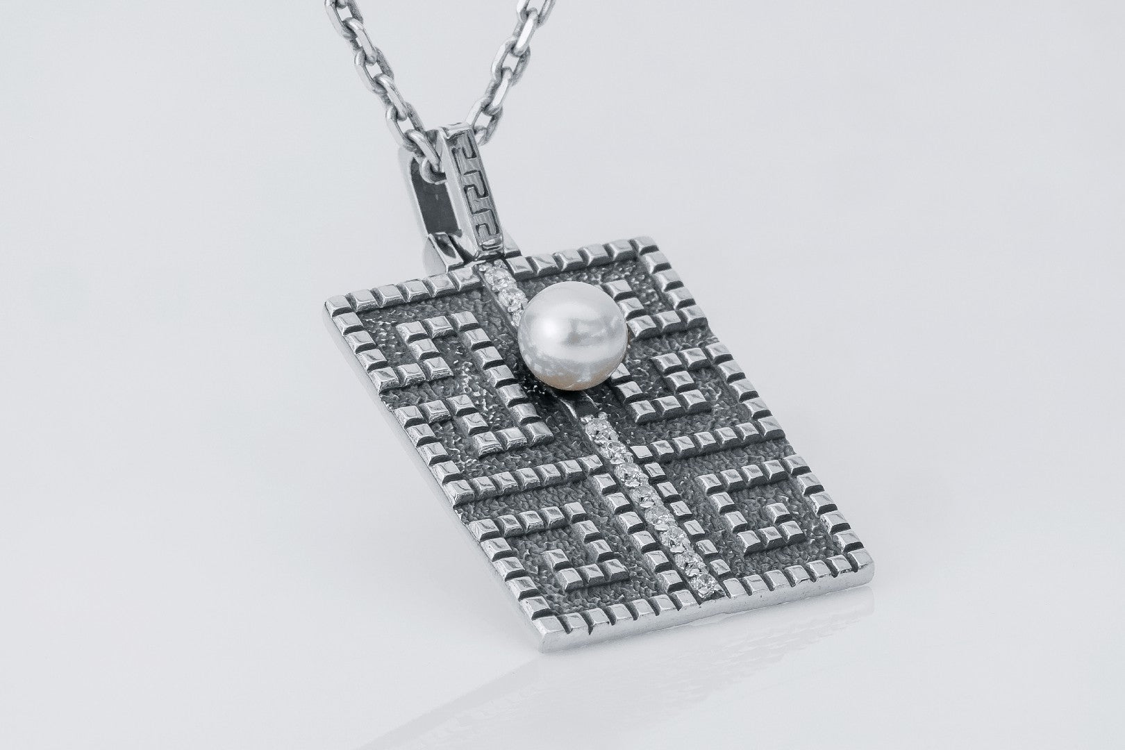 Greek Meander Pendant with Pearl - vikingworkshop