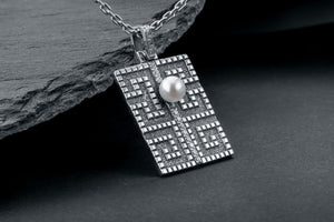 Greek Meander Pendant with Pearl - vikingworkshop