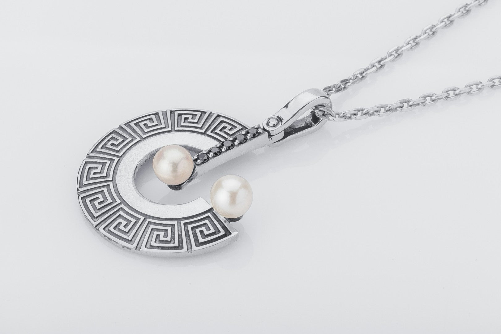 Greek Meander Ornament Pendant with Pearls and Gemstones - vikingworkshop