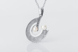 Greek Meander Ornament Pendant with Pearls and Gemstones - vikingworkshop