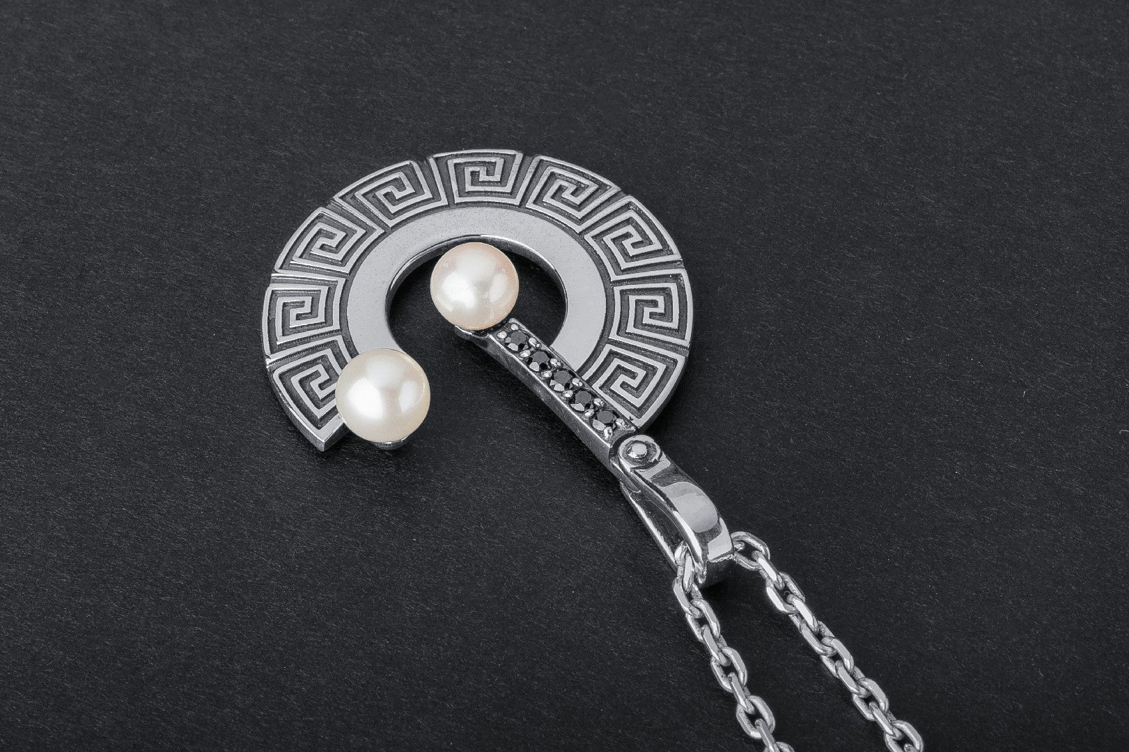 Greek Meander Ornament Pendant with Pearls and Gemstones - vikingworkshop