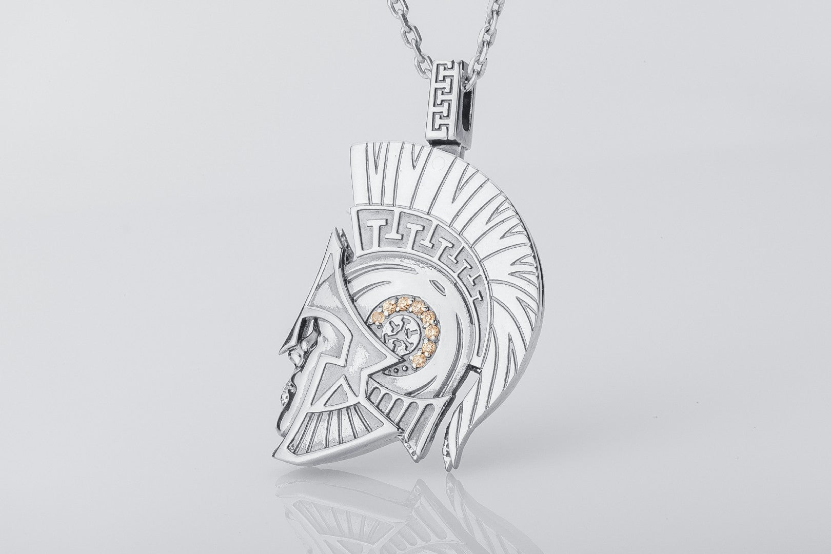 Spartan Helmet Pendant with Skull and Gems - vikingworkshop