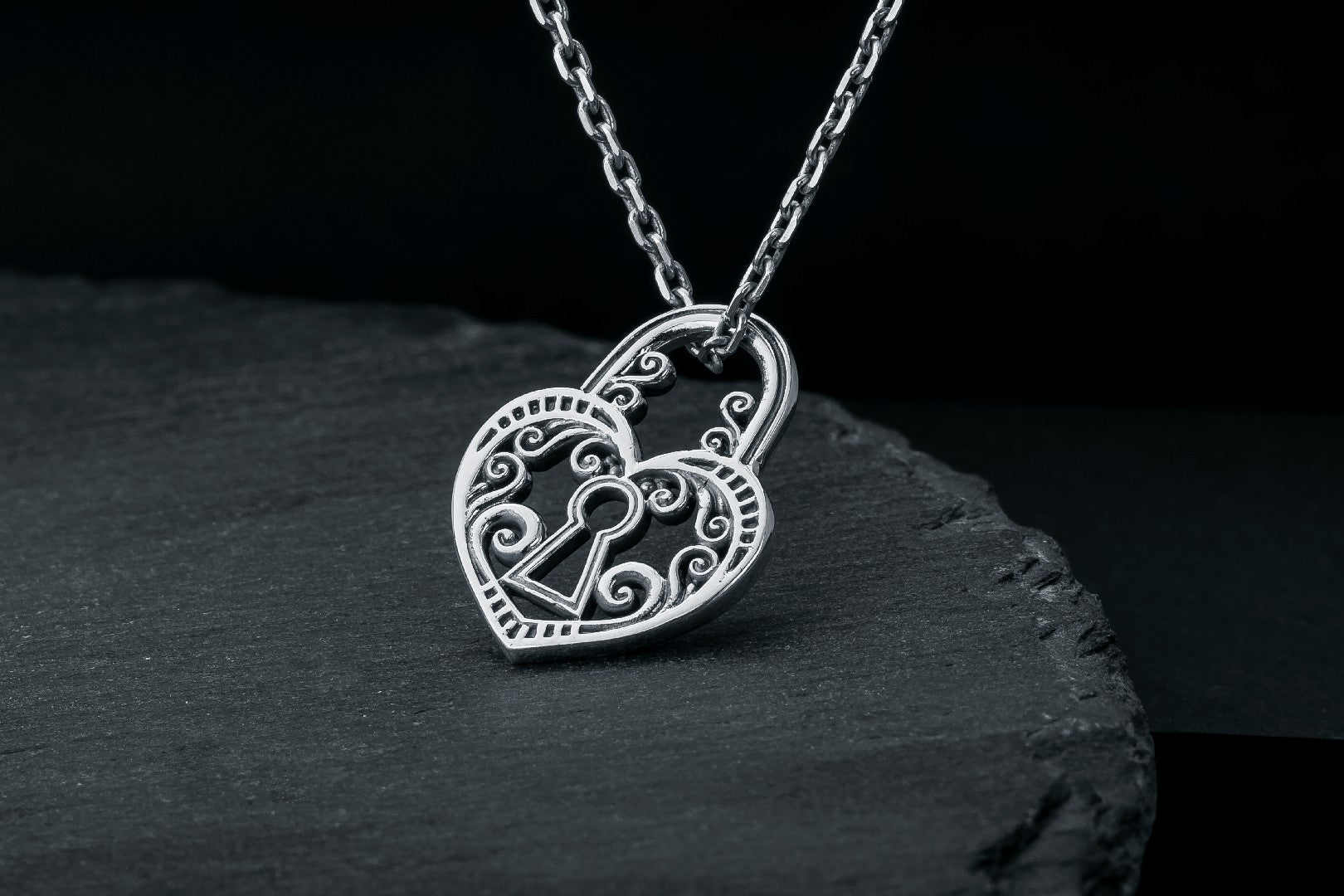 Heart Shaped Lock Pendant, 925 silver - vikingworkshop