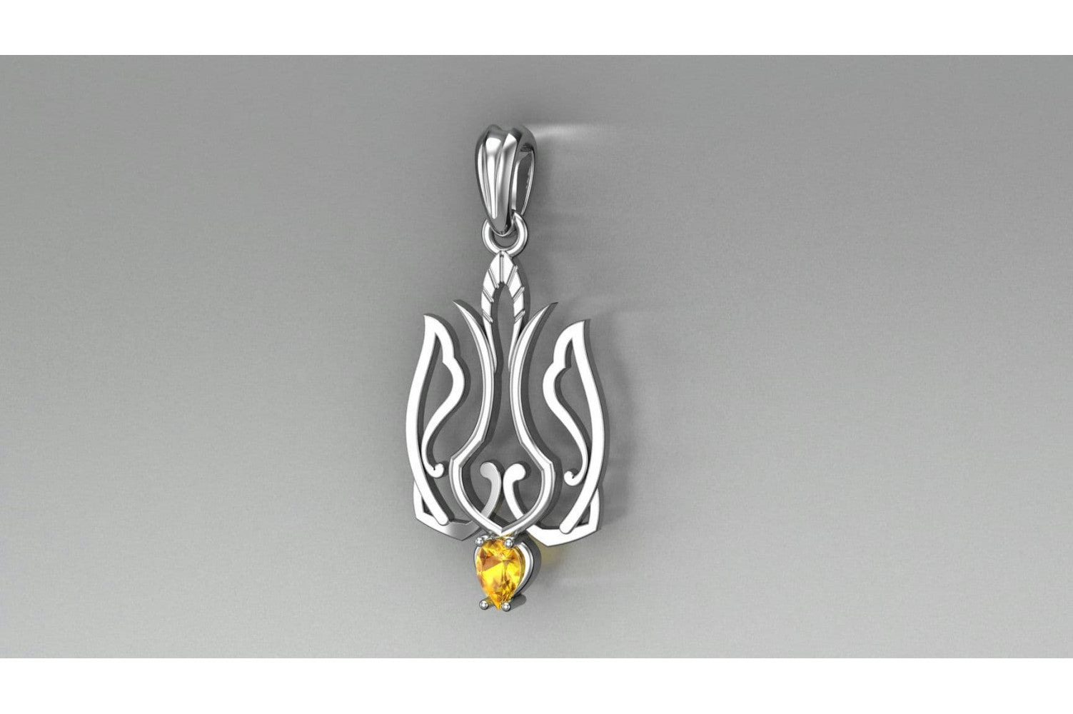 925 Silver Ukrainian Trident Pendant with Yellow gem, Made in Ukraine Jewelry - vikingworkshop
