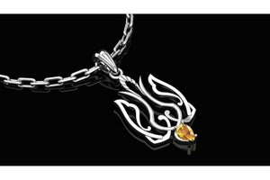 925 Silver Ukrainian Trident Pendant with Yellow gem, Made in Ukraine Jewelry - vikingworkshop