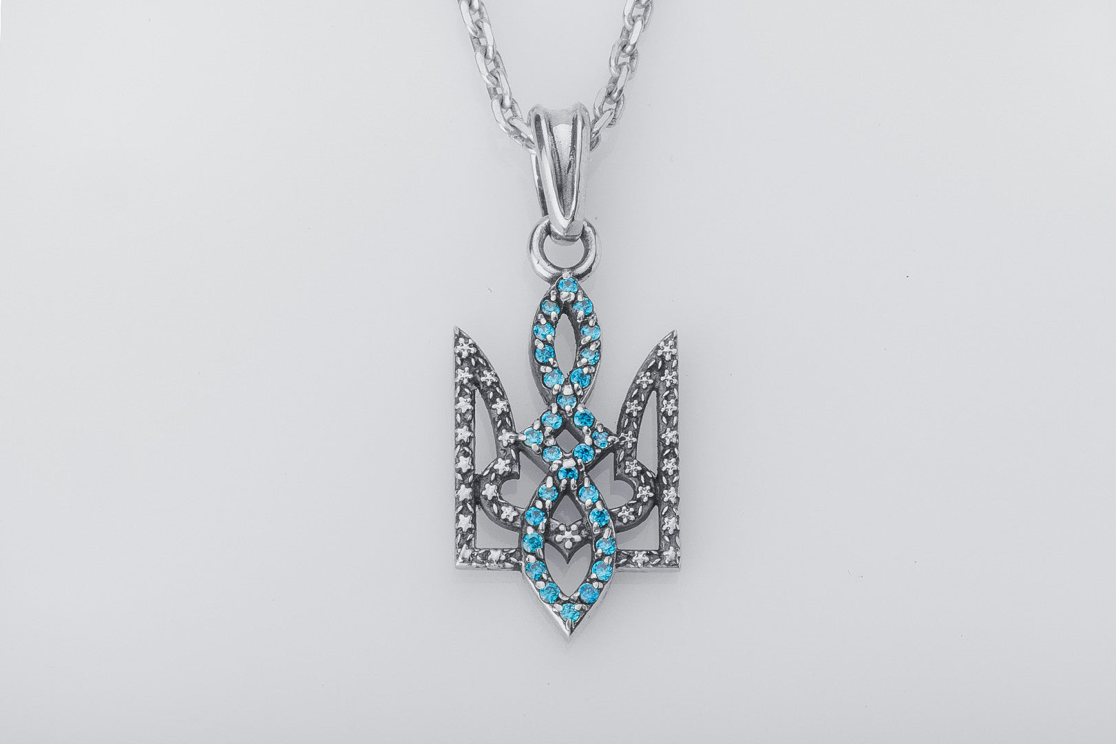 Ukrainian Trident Necklace with Gem, 925 Silver - vikingworkshop