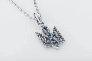 Ukrainian Trident Necklace with Gem, 925 Silver - vikingworkshop