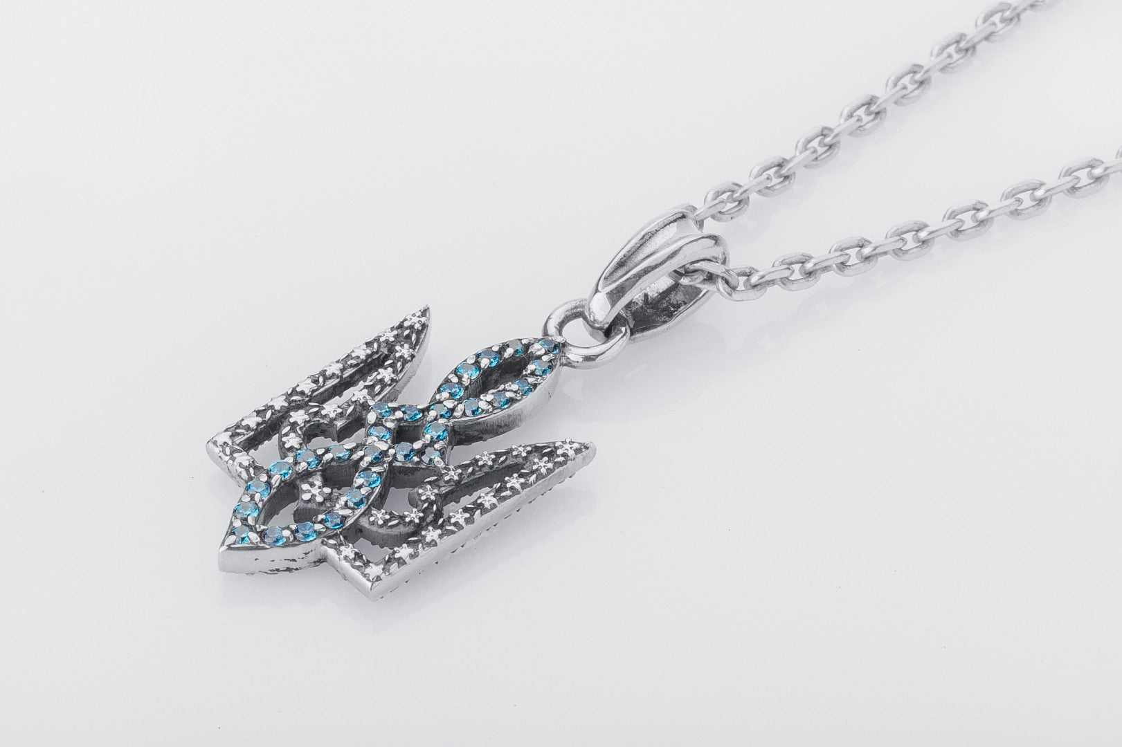 Ukrainian Trident Necklace with Gem, 925 Silver - vikingworkshop