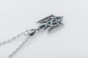 Ukrainian Trident Necklace with Gem, 925 Silver - vikingworkshop