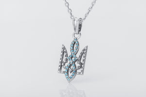 Ukrainian Trident Necklace with Gem, 925 Silver - vikingworkshop