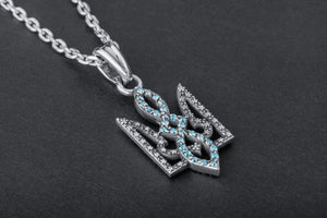 Ukrainian Trident Necklace with Gem, 925 Silver - vikingworkshop